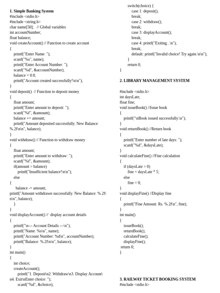 Simple Banking and Ticket Booking Systems | PDF | Computer Engineering ...