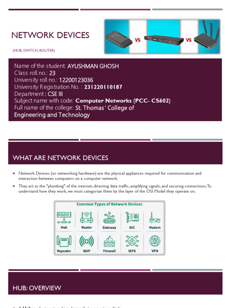 Understanding Network Devices: Hub, Switch, Router | PDF | Computer ...
