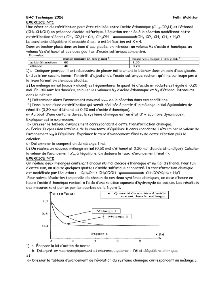 Estérification et Équilibres Chimiques | PDF | Équilibre chimique ...