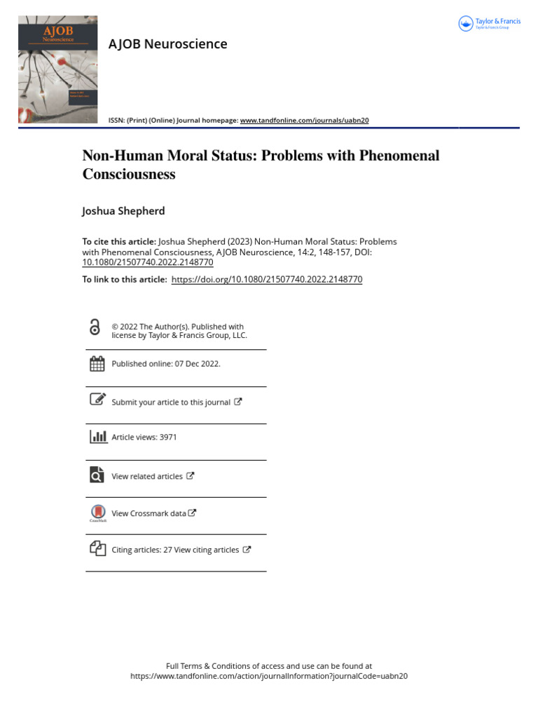 Non-Human Moral Status and Consciousness | PDF | Consciousness | Mind