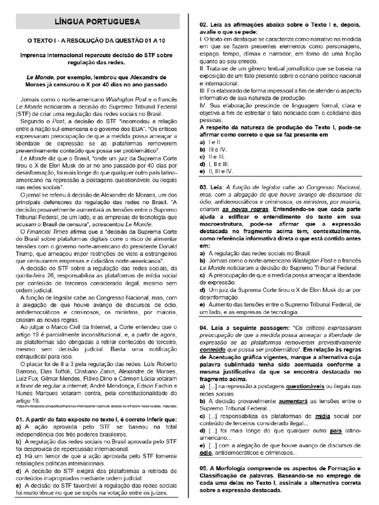Simulado - Português - Nivel Médio | PDF
