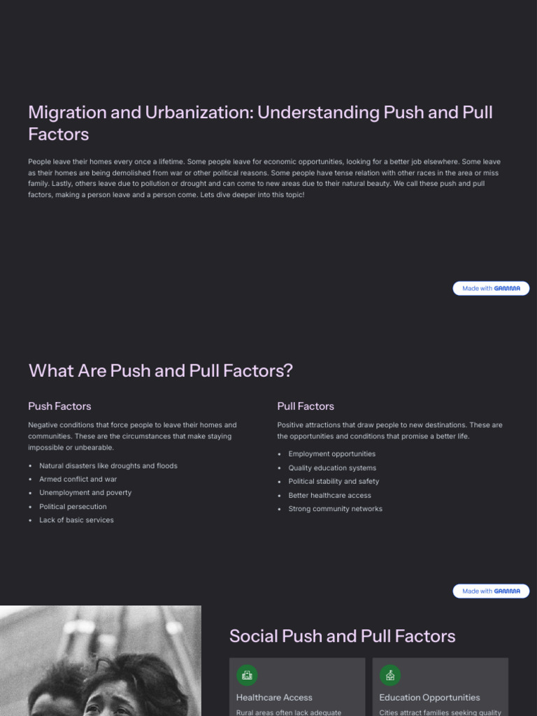Push and Pull Factors of Migration | PDF | Human Migration | Urbanization