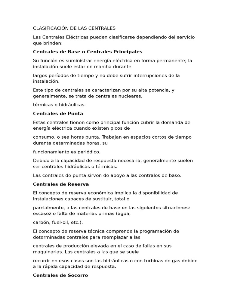 Clasificación de Centrales Eléctricas | PDF