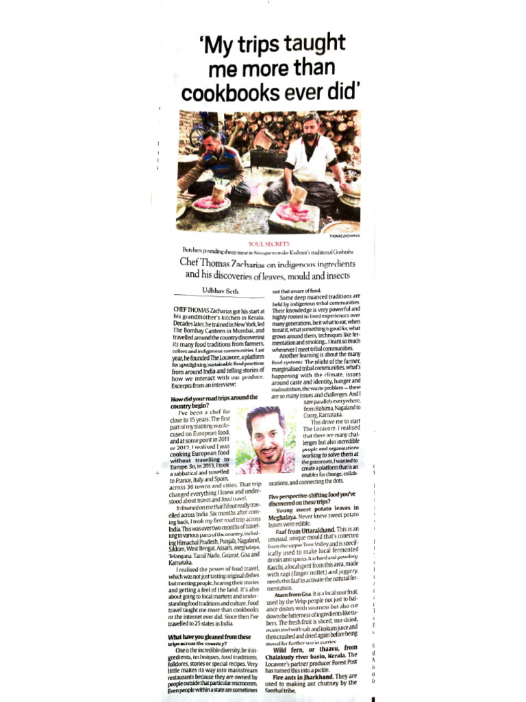 Newspaper Post- Journey of Chef Thomas Zacharias | PDF