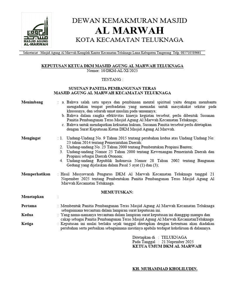 Susunan Panitia Pembangunan Teras Masjid | PDF
