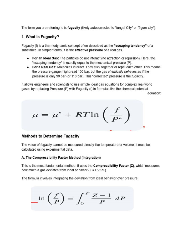 Understanding Fugacity in Thermodynamics | PDF | Gases | Mathematical ...