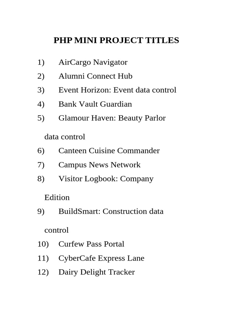 PHP Mini Project Ideas List | PDF
