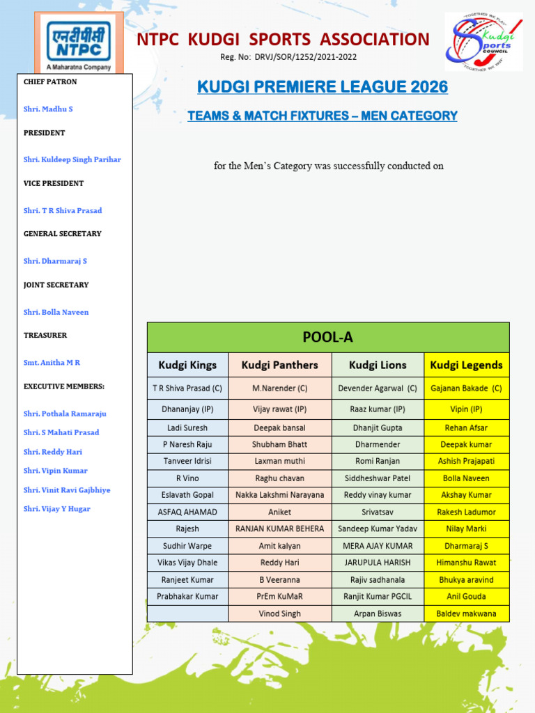 Kudgi Premier League 2026 Fixtures | PDF