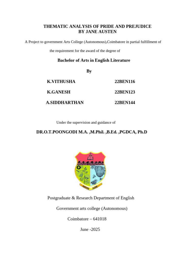 Thematic Analysis of Pride and Prejudice | PDF