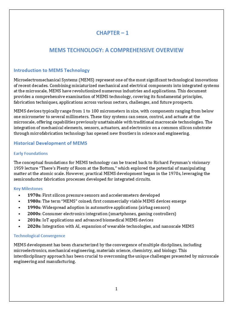 Overview of MEMS Technology and Applications | PDF | Energy Harvesting ...