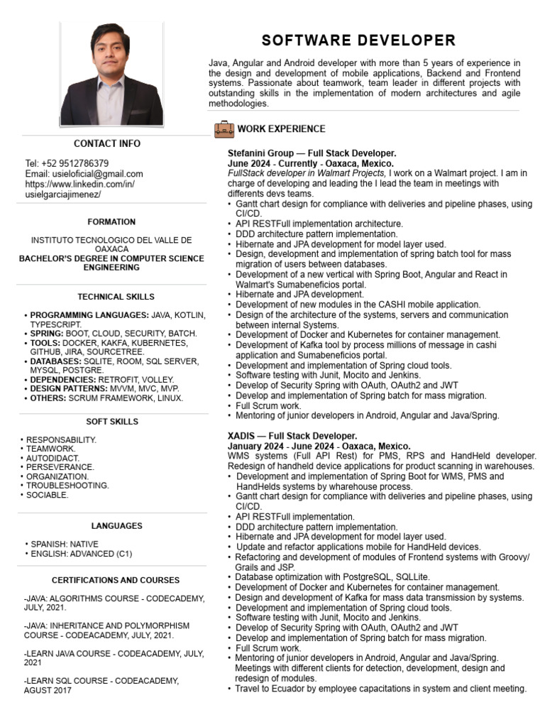 Java & Angular Developer Resume | PDF | Software Architecture | Systems ...