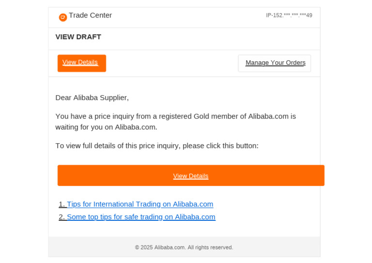 Price Inquiry Alert for Alibaba Suppliers | PDF