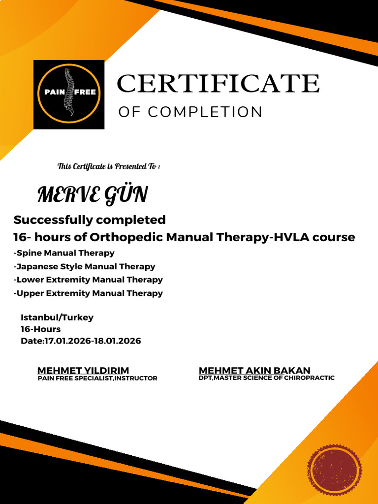 Orthopedic Manual Therapy Course Completion | PDF
