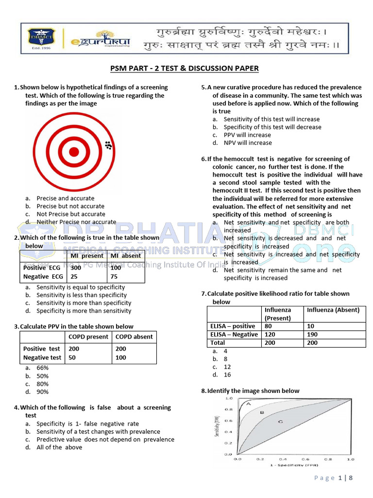 PSM Part 2 Test: Screening & Statistics | PDF | Sensitivity And ...