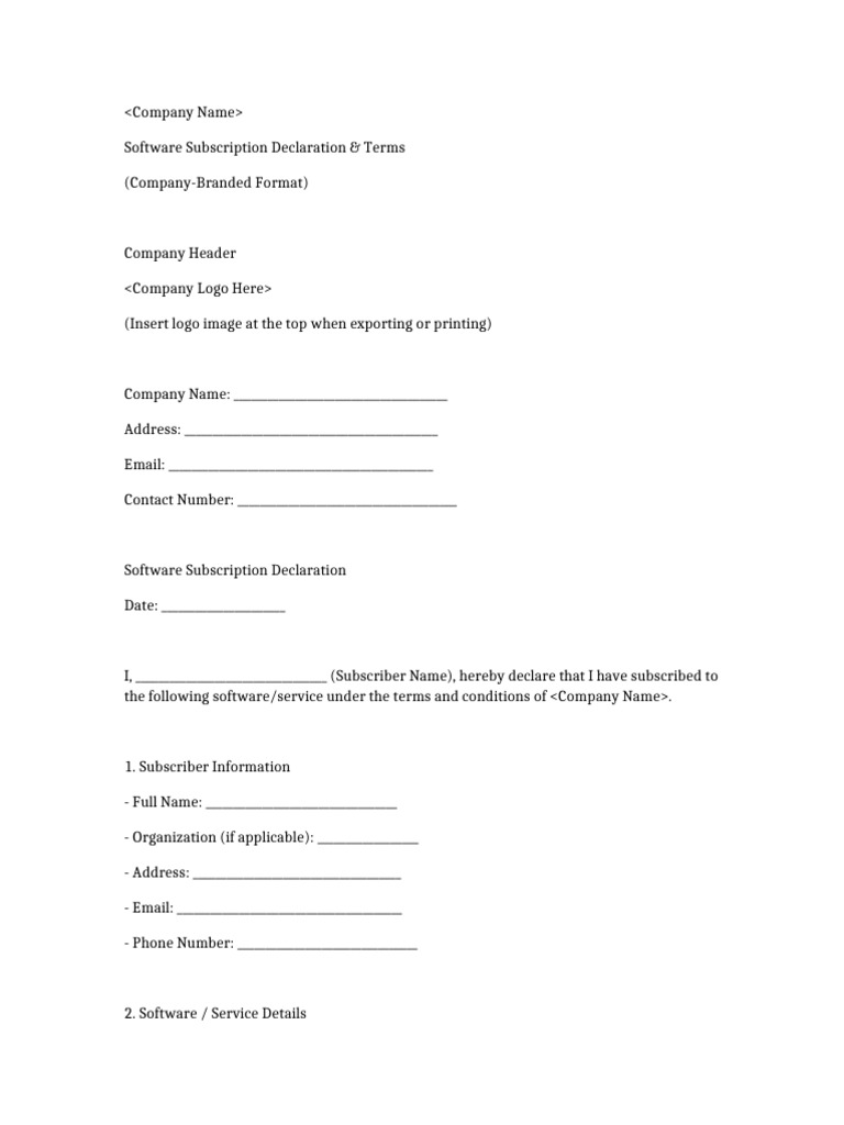 Software Subscription Declaration | PDF | Subscription Business Model ...