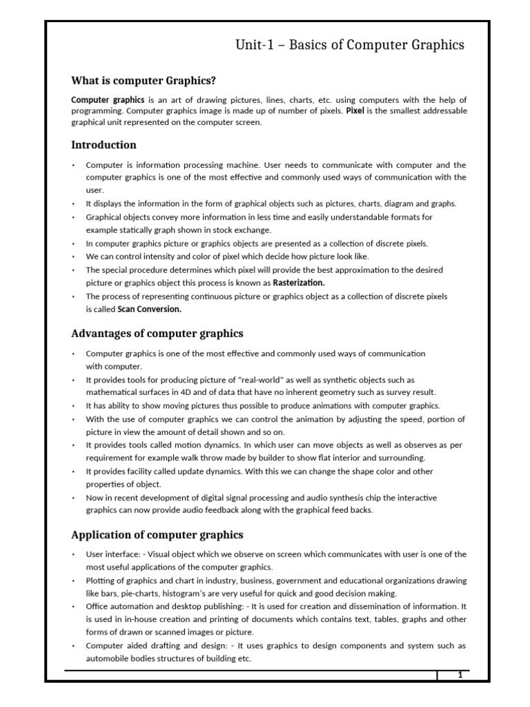 Unit 1 CG- by SV | PDF | Stereoscopy | Liquid Crystal Display