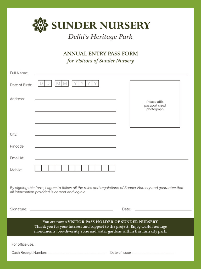 Sunder Nursery Annual Entry Pass Form | PDF | Government And Personhood