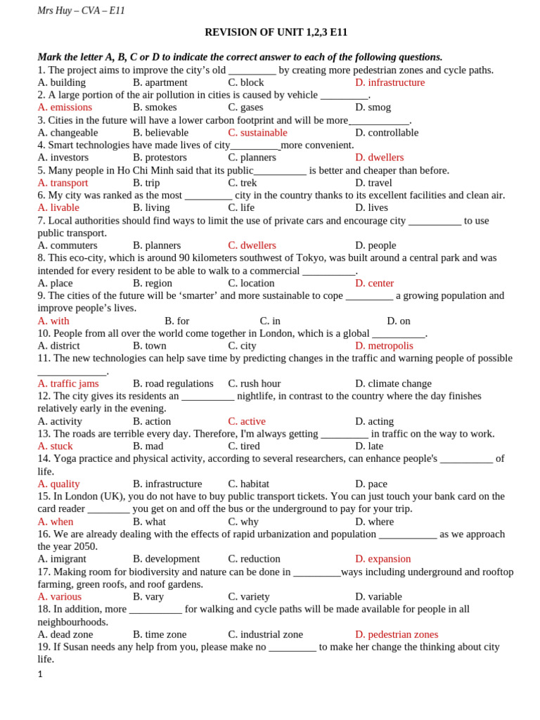 Dte11tl Revision of Unit 123 (1) | PDF | Ho Chi Minh City | Urbanization