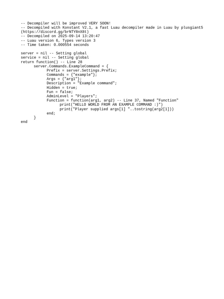 Luau Decompiled Example Command Code | PDF