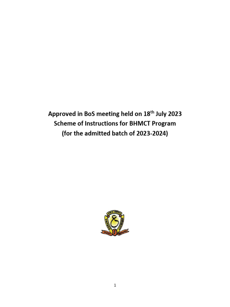 BHMCT Program Curriculum 2023-2024 | PDF | Cooking | Sauce