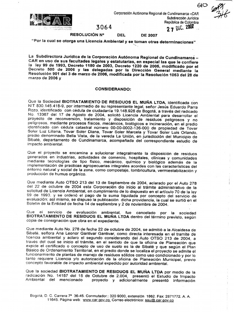 Resolución 3064 2007 CAR | PDF
