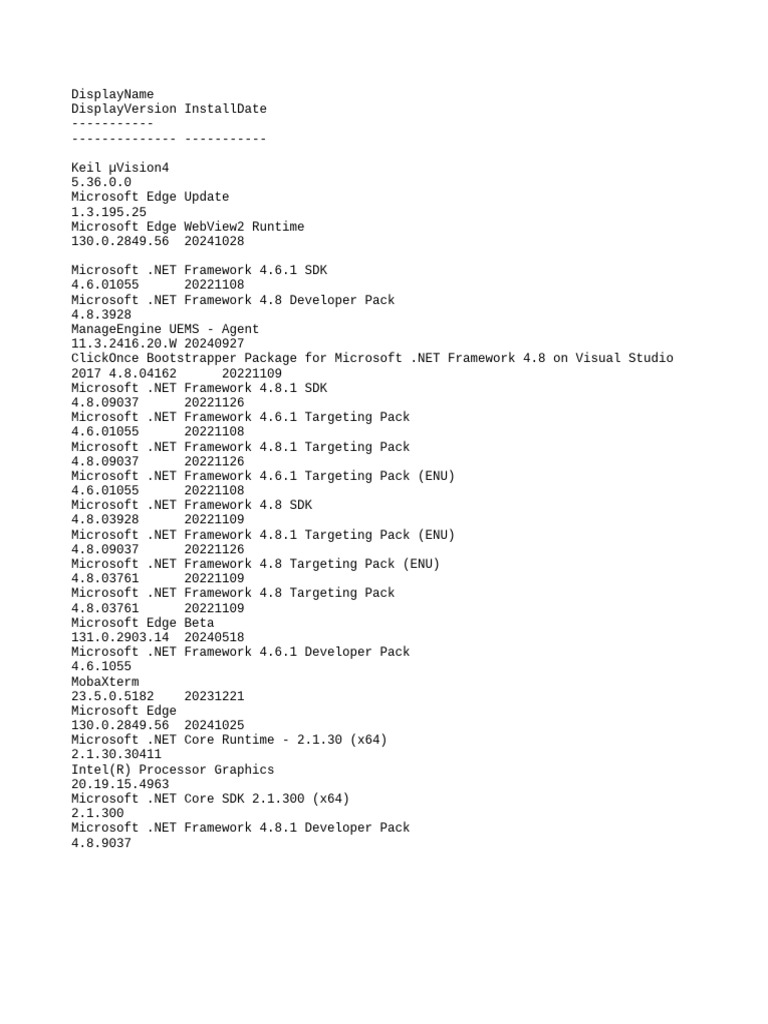 Software Versions and Install Dates | PDF