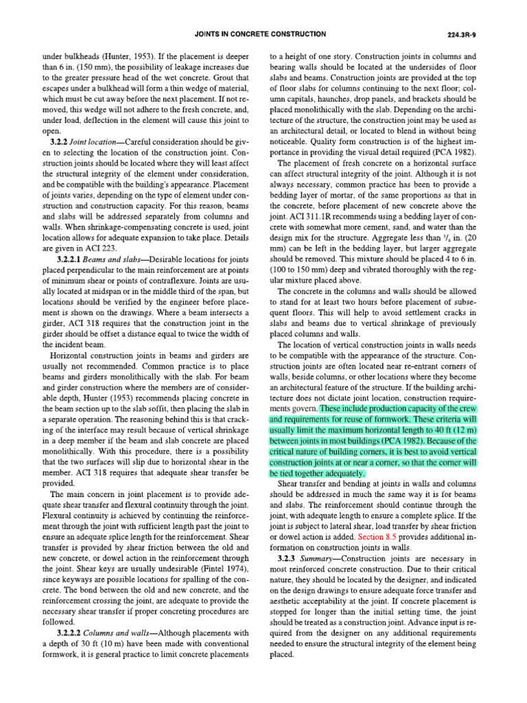 ACI 224 3R Construction Joints | PDF