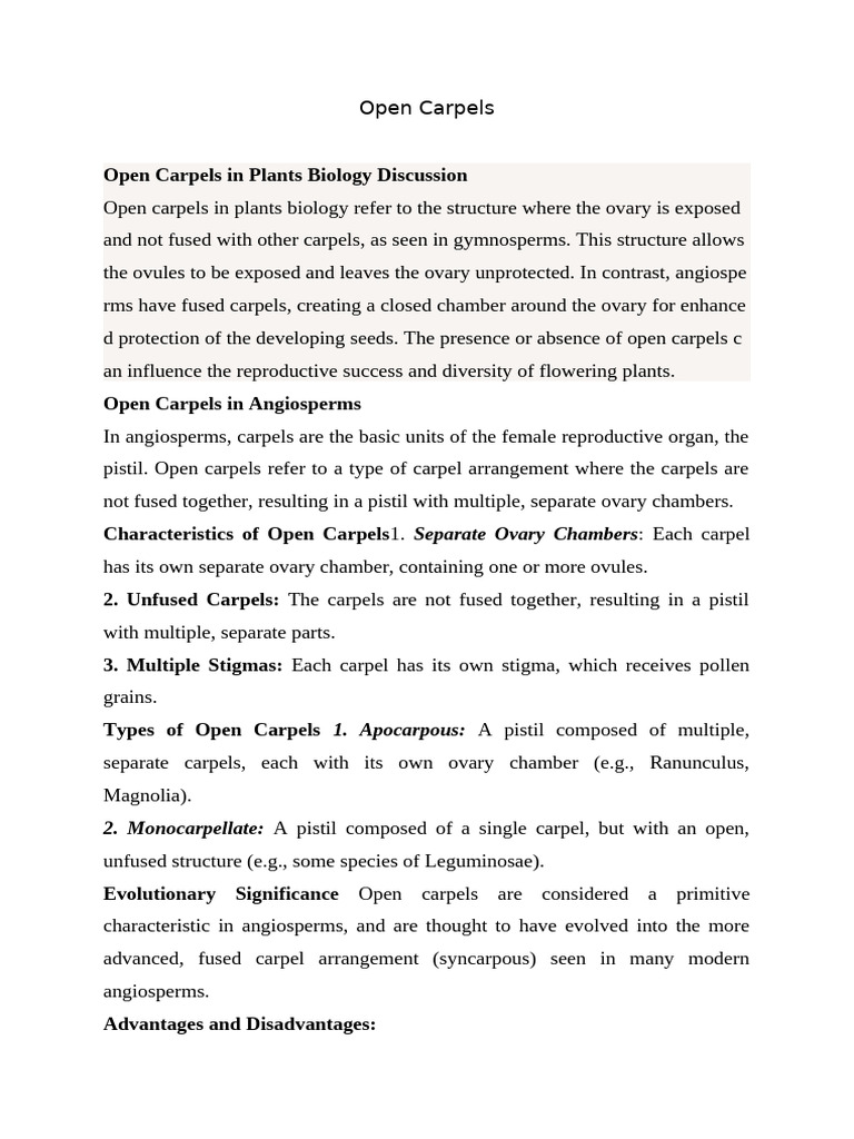 Understanding Open Carpels in Plants | PDF | Biological Interactions ...