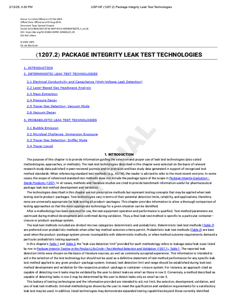 Package Integrity Leak Testing Methods | PDF | Leak | Pressure