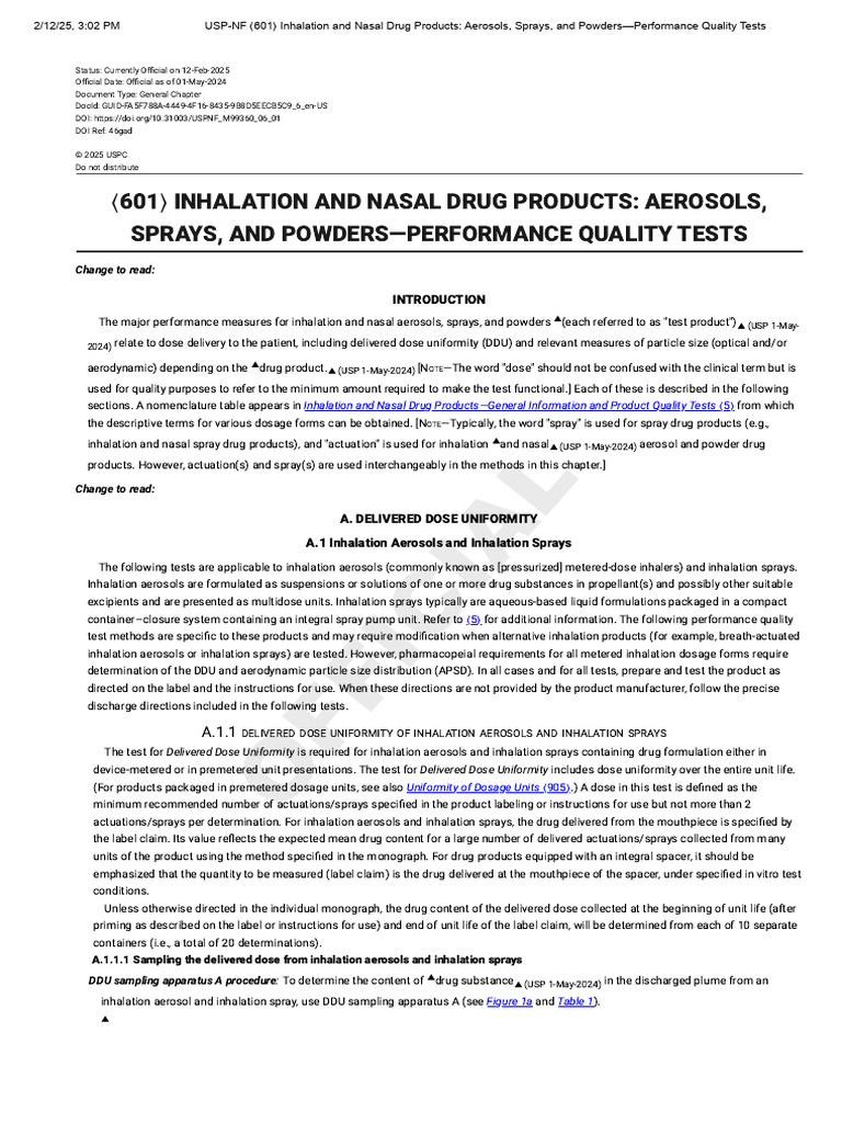 Inhalation Drug Products Quality Tests | PDF | Dose (Biochemistry ...