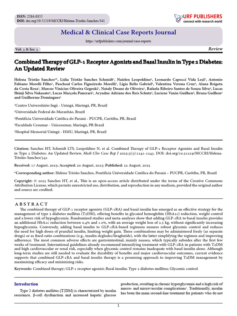 Visual Reference: Combined Therapy Of Glp 1 Receptor Agonists And Basal Insulin