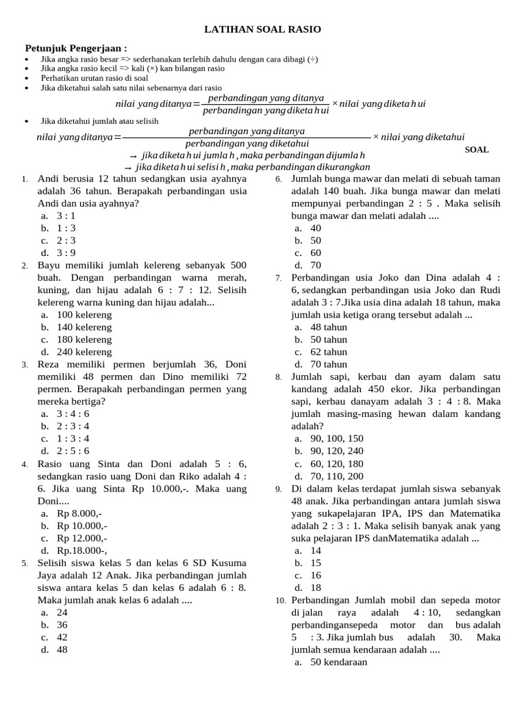 Latihan Soal Rasio untuk Siswa SD | PDF