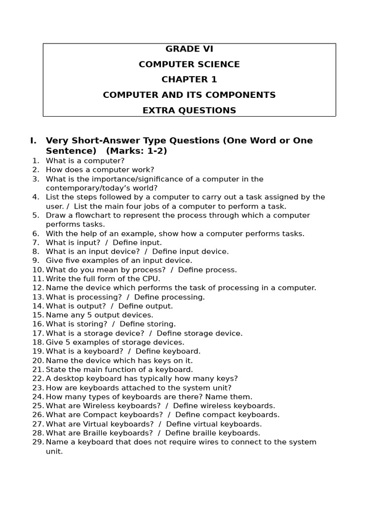 GRADE VI ComputerScience Ch1 E.Ques. | PDF | Computer Keyboard ...