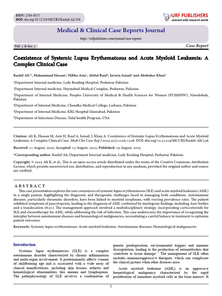 Coexistence of Systemic Lupus Erythematosus and Acute Myeloid Leukemia ...