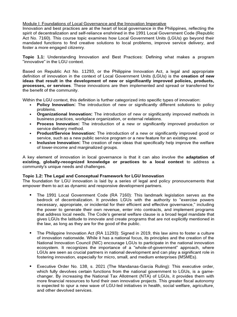 LGU Innovation in Local Governance | PDF | Governance | Innovation