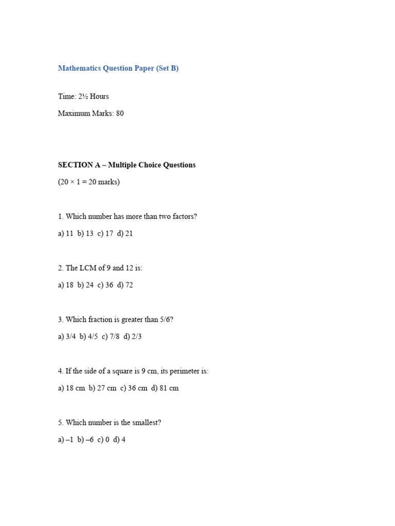 Mathematics Question Paper Set B | PDF