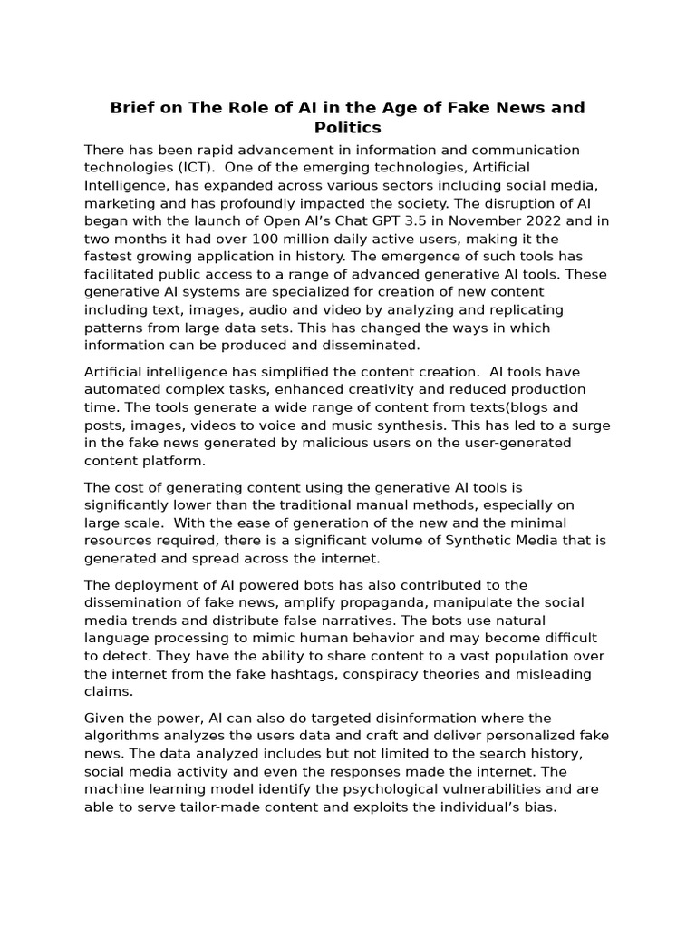 AI's Impact on Fake News and Politics | PDF | Artificial Intelligence ...