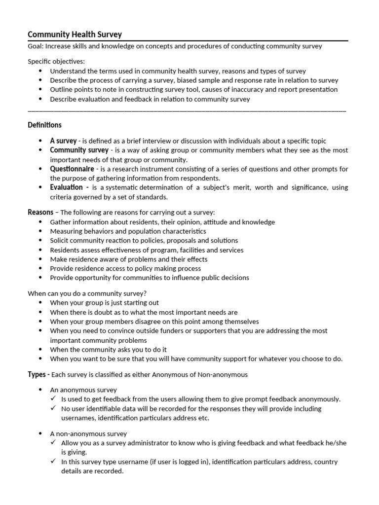 Community Health Survey Guide | PDF | Survey Methodology | Sampling ...