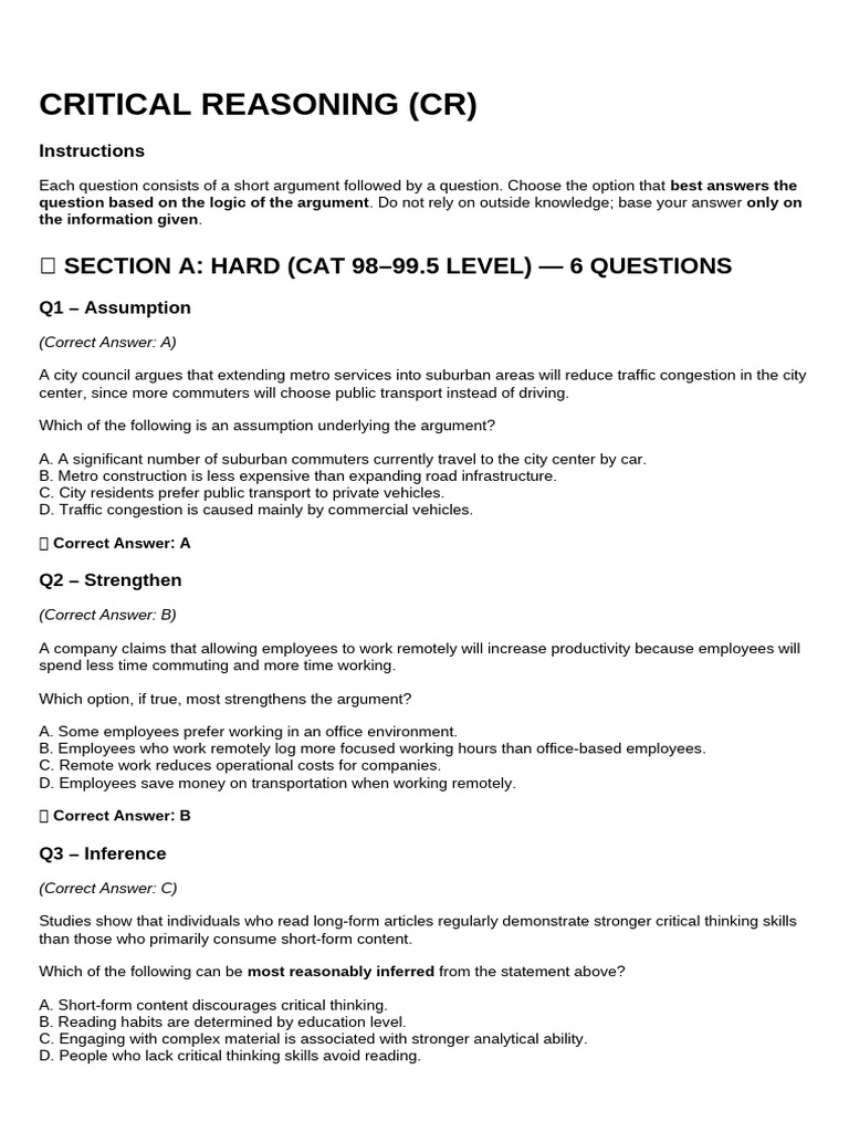Critical Reasoning Practice Questions | PDF | Critical Thinking | Argument