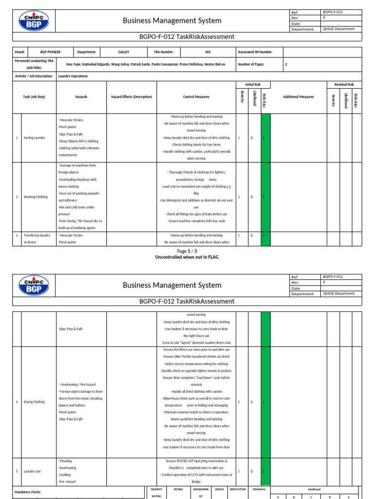 Laundry Operations Risk Assessment | PDF | Clothes Dryer | Laundry