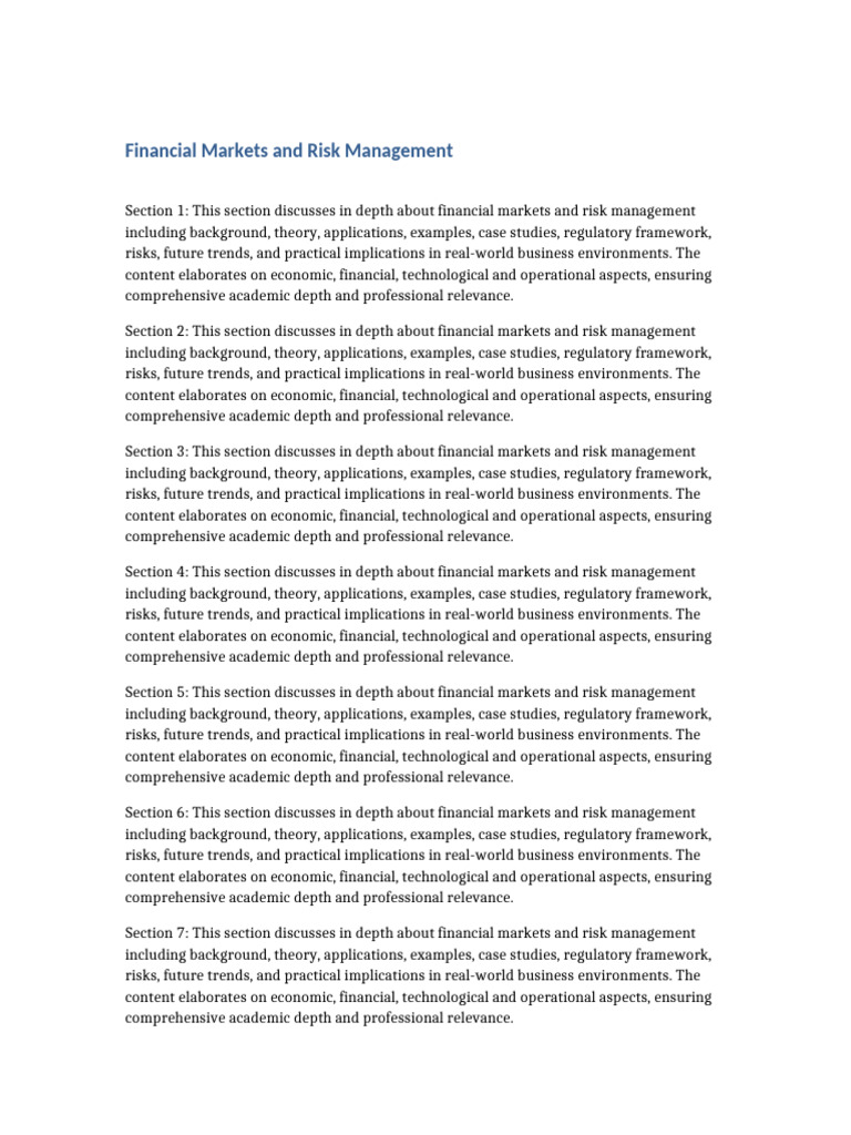Financial Markets & Risk Management Guide | PDF | Risk Management | Risk