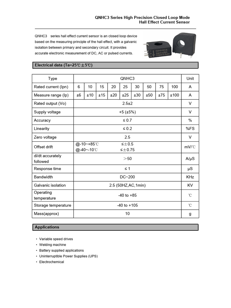 High Precision Hall Effect Current Sensor | PDF | Voltage | Electronics