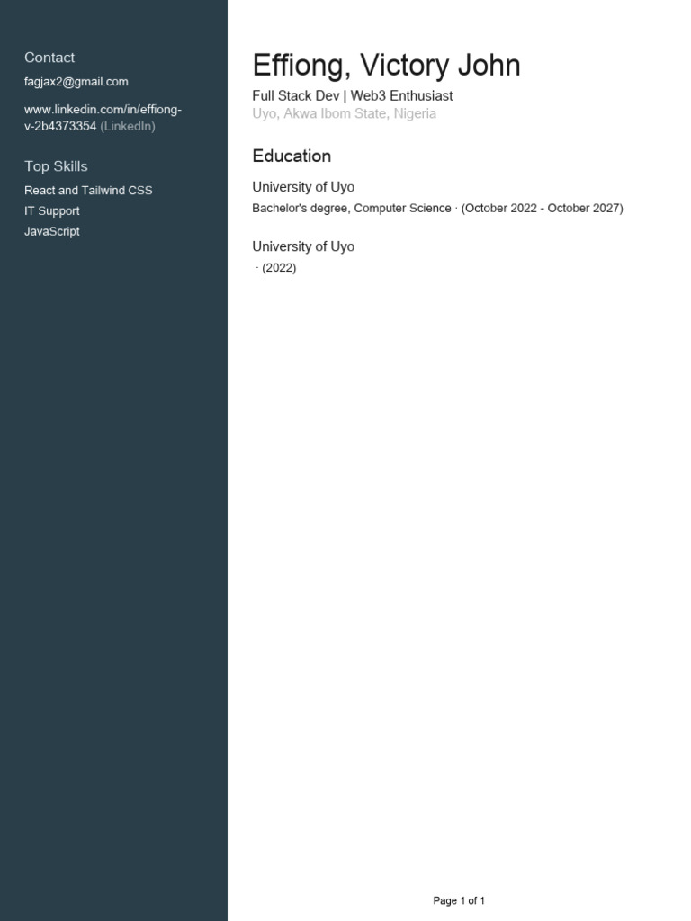 Full Stack Developer Profile: Effiong | PDF