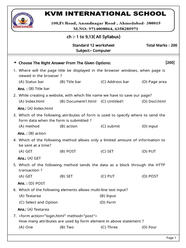 Computer Worksheet for Web Development | PDF | Class (Computer ...