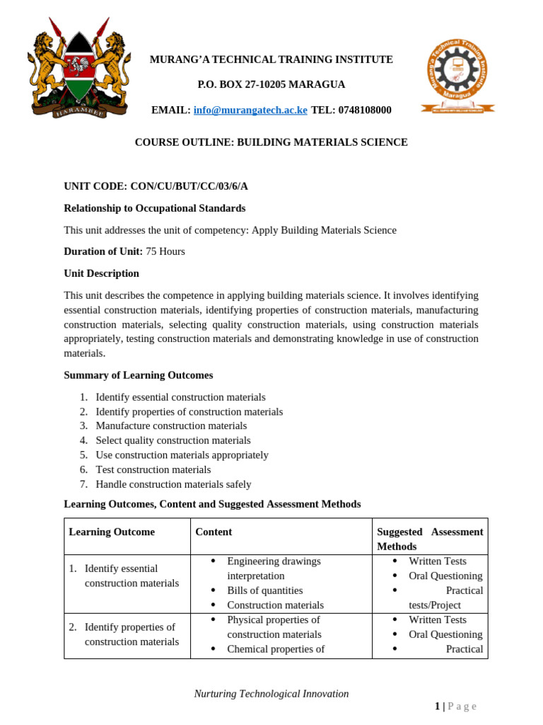 Building Materials Science Course Outline | PDF | Science