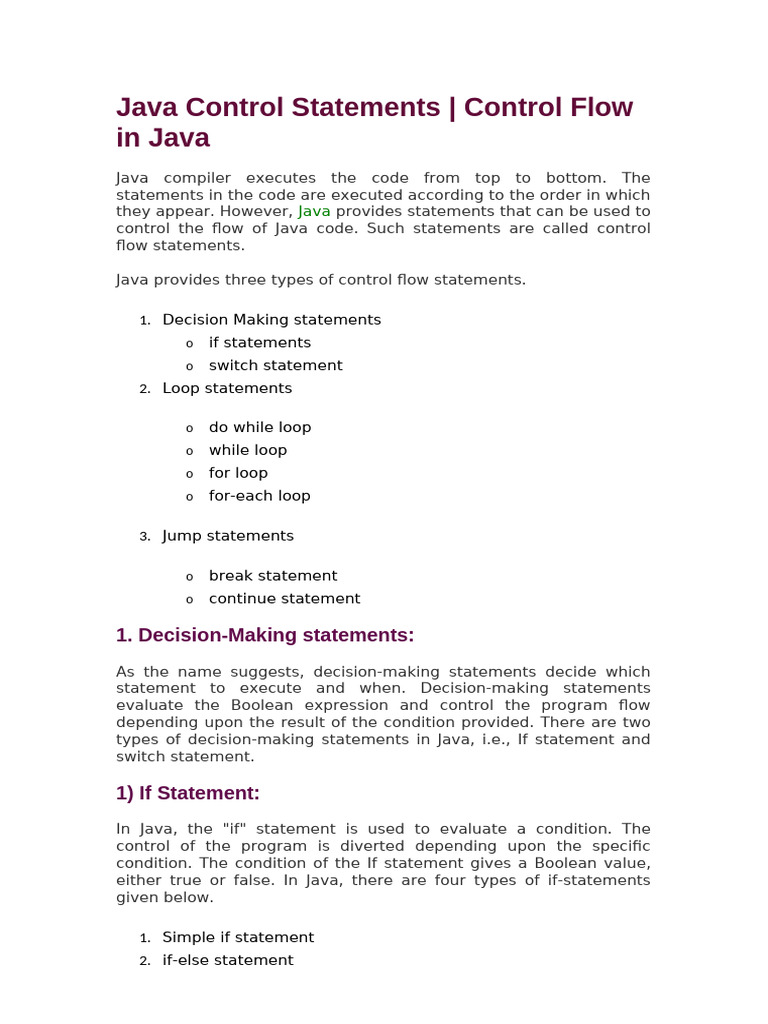 Java Control Flow Statements Explained | PDF | Control Flow | Software ...