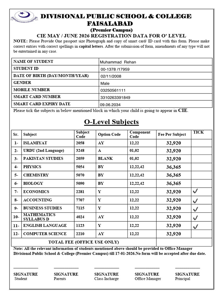 O-Level Registration Form 2026 | PDF | Government And Personhood