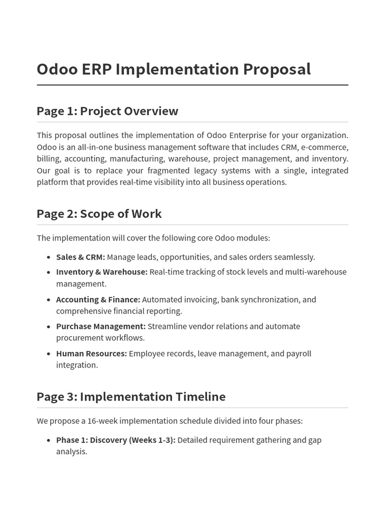Odoo ERP Implementation Proposal Guide | PDF