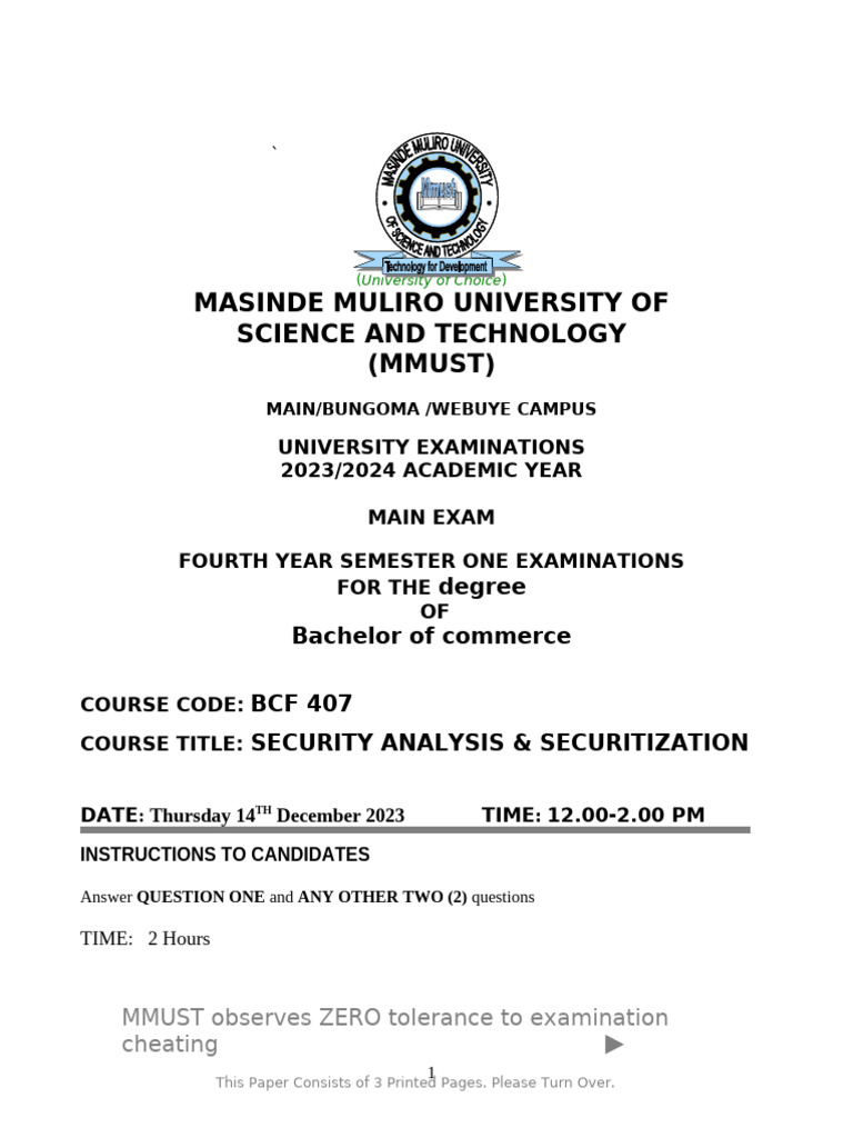 Security Analysis & Securitization Exam 2023 | PDF | Margin (Finance ...