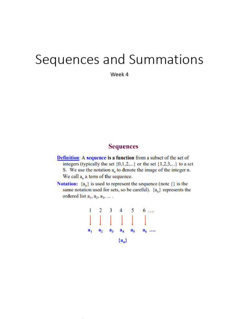 Week-5,Sequences and Summations | PDF | Series (Mathematics) | Mathematics